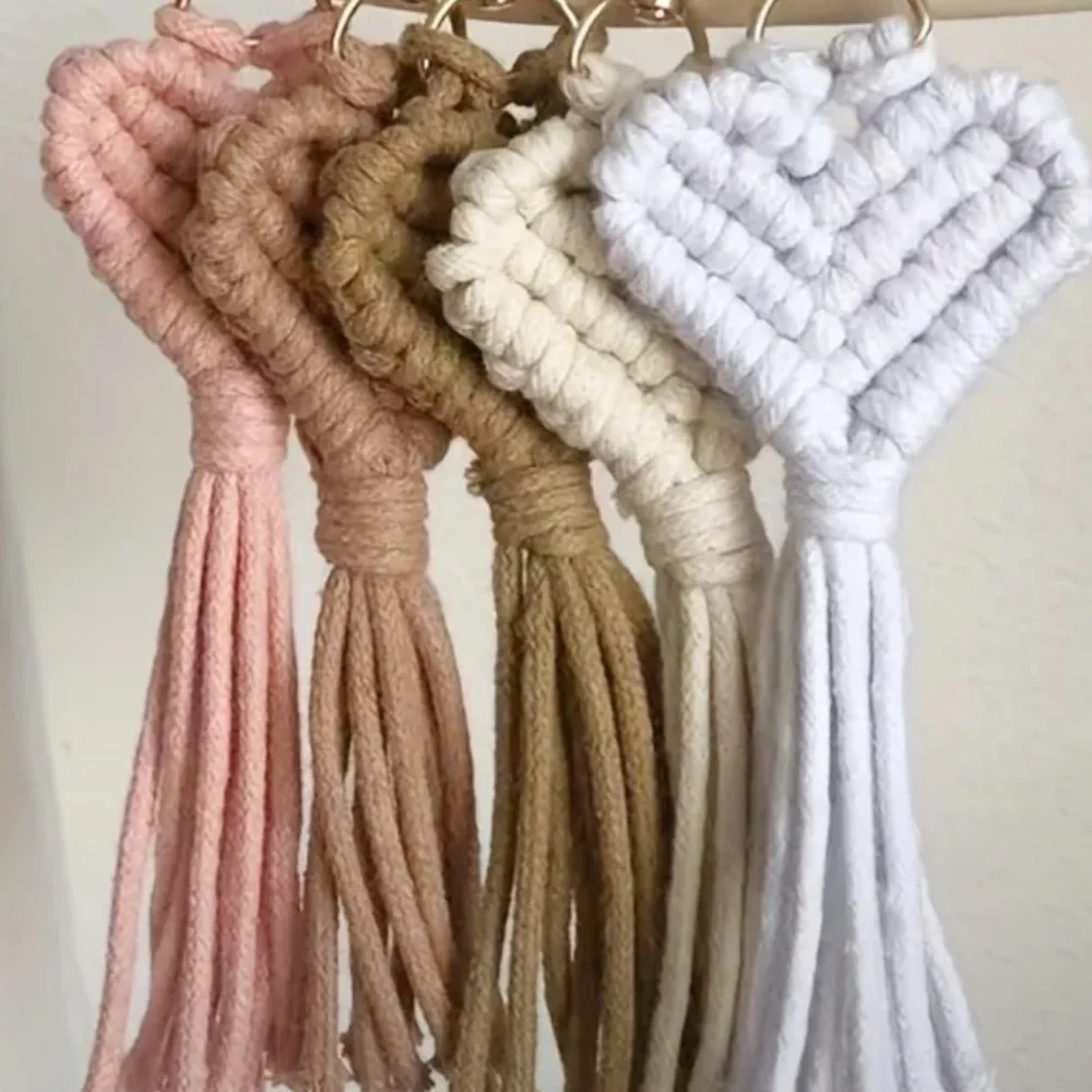 ANTHROPOLOGIE Macrame Heart Bag Charm Keychain Bohemian Purse Jewelry NEW NWT